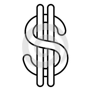 Dollar symbol, letter s two vertical lines, cartoon dollar symbol