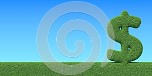Dollar symbol made with green grass. Conceptual 3D rendering