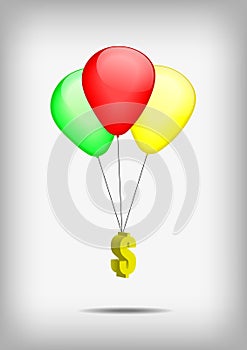 Dollar symbol with red gren yellow balloons