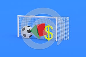 Dollar symbol and soccer tools. Prize fund. Sports betting. Winning the totalizator