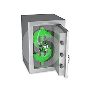 Dollar symbol of steel in a safe