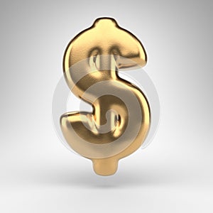 Dollar symbol on white background. Golden 3D sign with gloss metal texture.