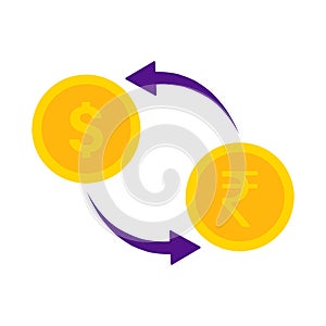 Dollar to Indian Rupee exchange currency vector icon on white background. EPS 10 vector illustration.