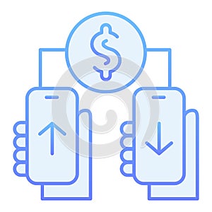 Dollar transfering flat icon. Mobile payment blue icons in trendy flat style. Money transaction non contact gradient