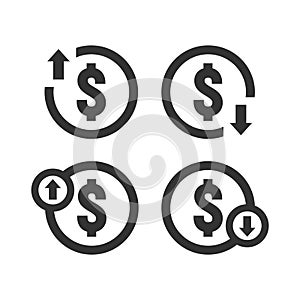 Dollar up and down icon symbol set isolated vector illustration