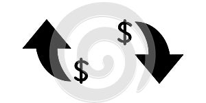 Dollar up and down icon. USD currency arrow increase and decrease sign symbol