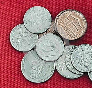 Dollar - Us coins. Coins in close-up.