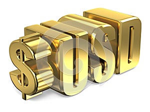 Dollar USD golden currency sign 3D