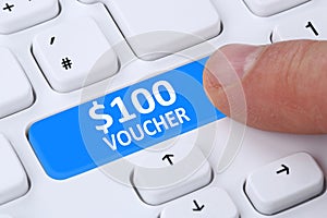 100 Dollar voucher gift discount sale online shopping e-commerce internet shop