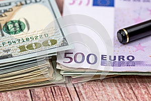Dollar vs euro notes as background