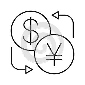 Dollar and yen currency exchange linear icon