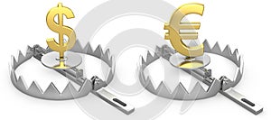 Dollar and yen symbols in a bear trap