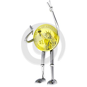 Dollarcoin robot victor showing succes illustration