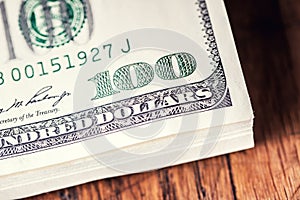 Dollars banknotes closeup. Cash Money American Dollars.Close-up view of stack of US dollars