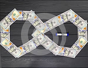 Dollars banknotes, sign. Infinity symbol.