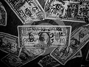Dollars on a bar wall