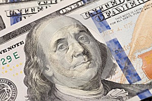 100 Dollars bill and portrait Benjamin Franklin on USA money banknote - Image