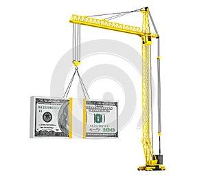 Dollars Bills lifted by Hoisting Crane