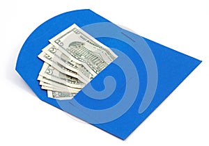 Dollars in blue envelope