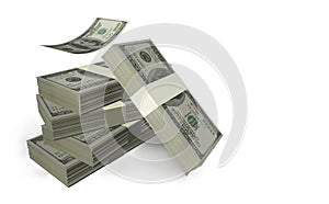 Dollars buddles isolated in white background flying