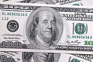 Dollars closeup. Benjamin Franklin`s portrait