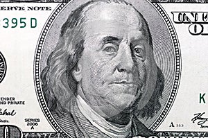 Dollars closeup. Benjamin Franklin`s portrait