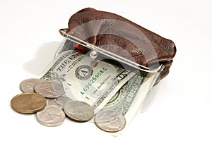 Dollars and coins in pouch