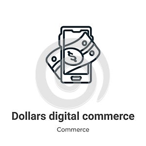 Dollars digital commerce outline vector icon. Thin line black dollars digital commerce icon, flat vector simple element