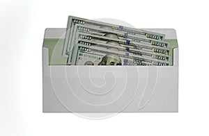 Dollars envelope on a white background with copy space.