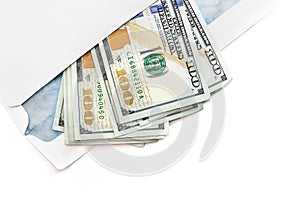 Dollars envelope on a white background with copy space.