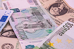 Dollars, euros, russian roubles