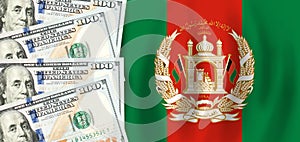 Dollars on flag of Afganistan, Afgan finance, subsidies, social support, GDP concept photo