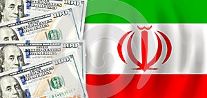 Dollars on flag of Iran, Irani finance, subsidies, social support, GDP concept photo