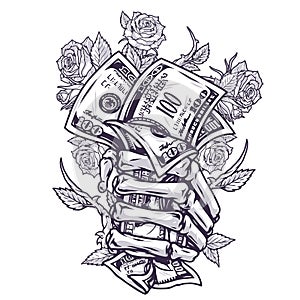 Dollars in hand sticker monochrome