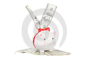 Dollars stick out of the pig moneybox