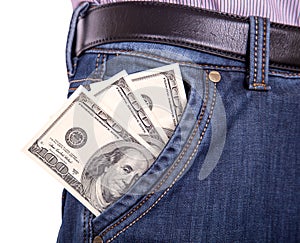 Dollars sticking out of his pocket jeans men