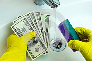 Dollars are washed in the sink photo