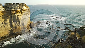 Dolly move of the razorback lookout at sunset in Twelve apostles in Victoria, Australia