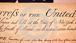 Dolly tracking of The Bill of Rights historical document 2