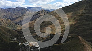 Dolly zoom with rock formations in Skippers Canyon New Zealand