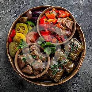 Dolma or Buglama with Lamb Shin, Vegetables, Fragrant Herbs. Sarma, Dolmades, Dolmadakia photo