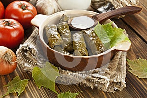 Dolma on the ceramic pot photo