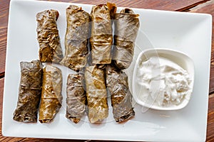 dolma is large family of traditional dishes of grape leaf snacks stuffed with various fillings. It is widespread in