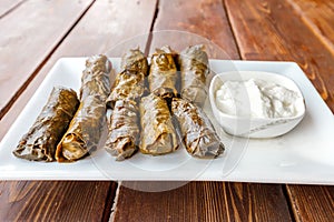 dolma is large family of traditional dishes of grape leaf snacks stuffed with various fillings. It is widespread in