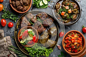 Dolma Set, Buglama with Lamb Shin, Vegetables, Fragrant Herbs. Sarma, Dolmades, Dolmadakia