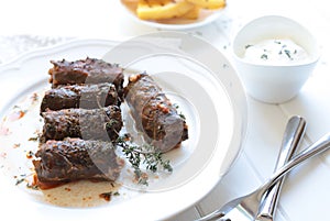 Dolma - stuffed grape leaves. photo