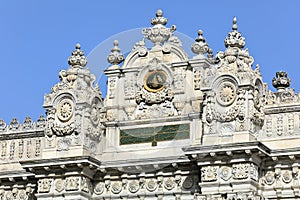 Dolmabahce Palace. Exterior facade of the Gate of Treasury. Istanbul, Turkey
