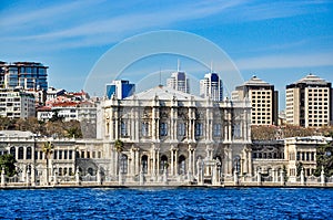 Dolmabahce palace on a sunny day, view from Bosphorus