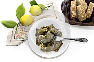 Dolmas in egg-lemon sauce Greek cuisine