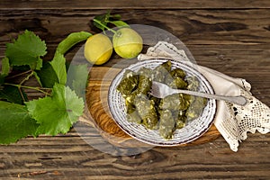 Dolmas in egg-lemon sauce Greek cuisine